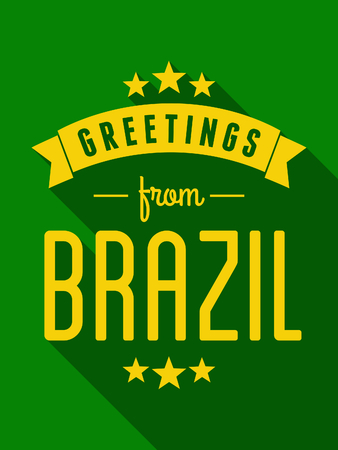 Retro typographic design long shadow Brazil poster in green and yellow.のイラスト素材