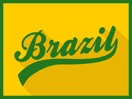Retro typographic design long shadow Brazil poster in yellow and green.のイラスト素材