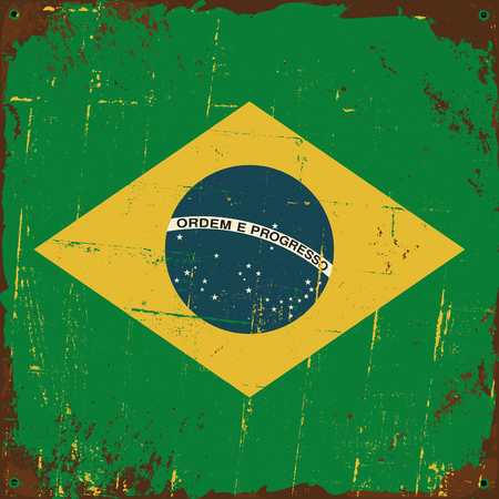 Old distressed metal sign with the Brazilian flag.のイラスト素材