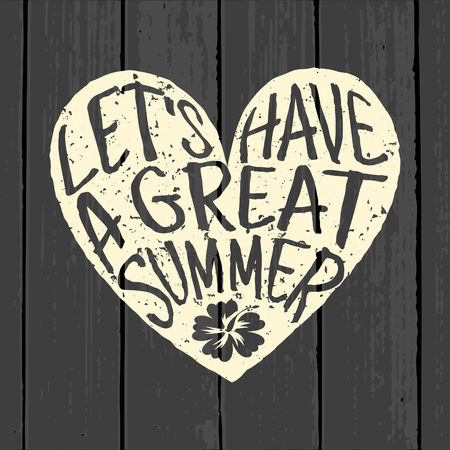 Typographic heart-shaped design on wooden background. Let's Have a Great Summer.のイラスト素材