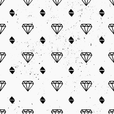 Hand drawn style seamless pattern with diamond shapes. Vintage abstract repeat pattern in black and white.のイラスト素材