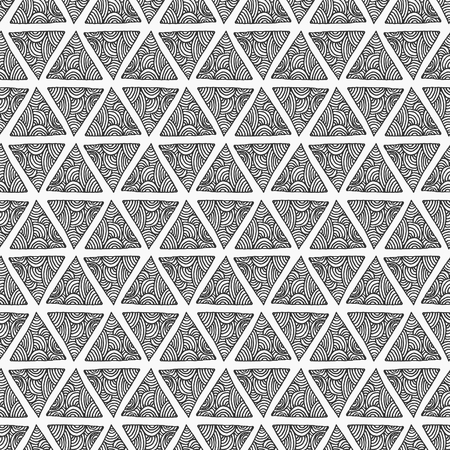 Abstract seamless pattern with ornate triangles in black on white background.のイラスト素材