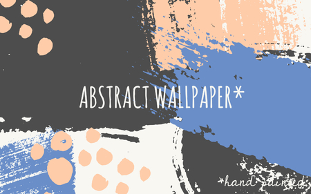 Hand drawn brush strokes wallpaper design. Pastel orange, blue and dark gray color palette.のイラスト素材
