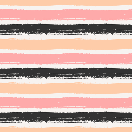 Hand drawn striped seamless pattern. Horizontal brush strokes repeat pattern in pastel pink, orange and black.のイラスト素材