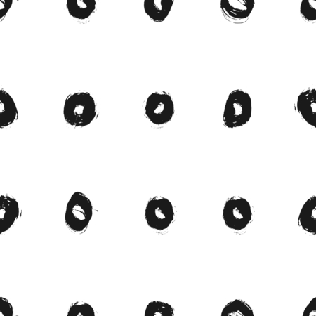 Hand drawn black and white circles seamless pattern. Monochrome dry brush round strokes texture.のイラスト素材
