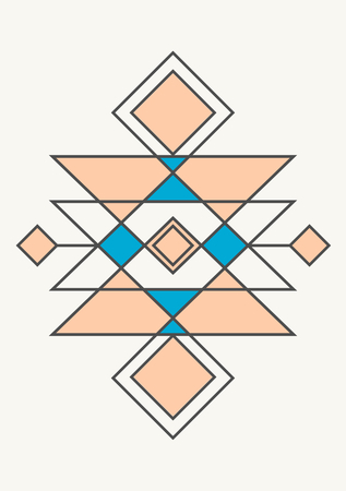 Lineal art folk geometric design in pastel pink and blue.のイラスト素材