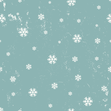Vintage seamless pattern with snowflakes in white and blue. Tiling festive background, greeting card or wrapping paper.のイラスト素材