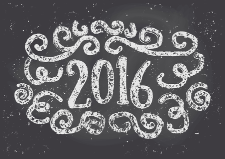 Chalkboard style greeting card template with the number 2016 and decorative elements.のイラスト素材