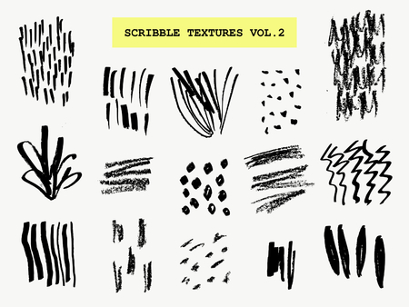 A set of hand drawn black scribble textures isolated on cream background.のイラスト素材