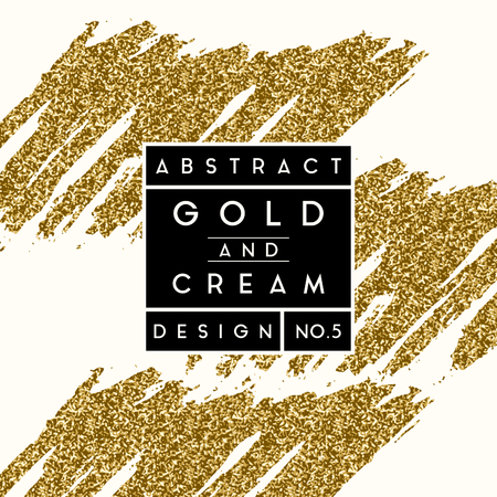 Abstract design with gold glitter shapes on cream background. Modern and stylish invitation, greeting card, packaging design.のイラスト素材