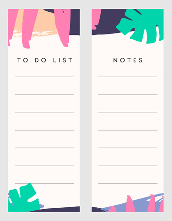 Printable notes and to do list template designs decorated with hand drawn colorful brush strokes in green, fuchsia pink and purple.のイラスト素材