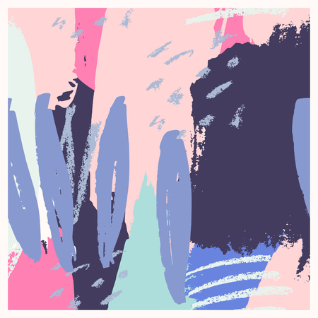 Hand drawn abstract composition in pastel pink, fuchsia, purple and blue. Modern textile, greeting card, poster, wrapping paper designs.のイラスト素材