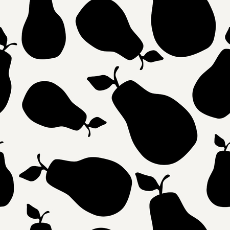 Seamless repeating pattern with pears in black on cream background. Modern textile, greeting card, poster, wrapping paper designs.のイラスト素材