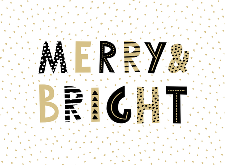 Typographic style design for a Christmas greeting card with decorative letters in gold, black and white. Modern winter season poster, brochure, wall art design.のイラスト素材
