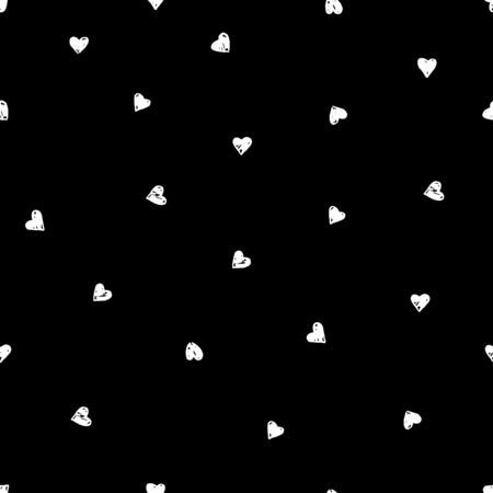 Hand drawn seamless repeating pattern with hearts in black and white. Modern and stylish romantic...