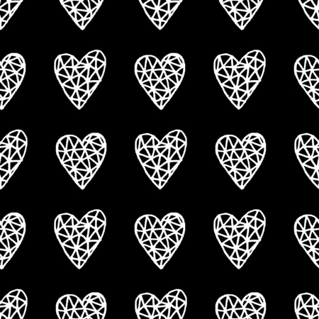 Hand drawn seamless repeating pattern with hearts in black and white. Modern and stylish romantic design poster, wrapping paper, Valentine card design.のイラスト素材