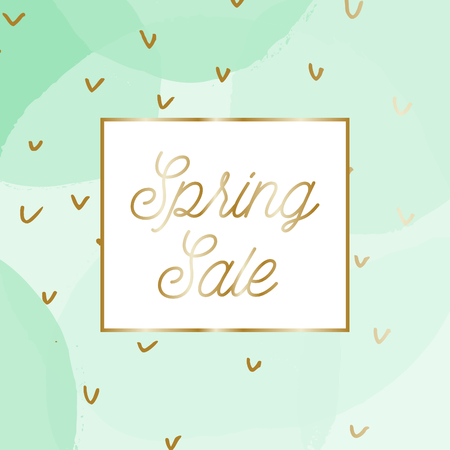 Spring sale poster/brochure design with text "Spring Sale" in gold and mint green bubbles in the background.のイラスト素材