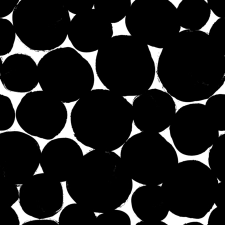 Hand drawn seamless repeat pattern with round shapes in black on white background. Modern and original textile, wrapping paper, wall art design.のイラスト素材