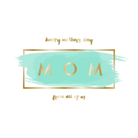 Mother's Day greeting card design with gold letters message and turquoise green watercolor brush strokes in the background.のイラスト素材