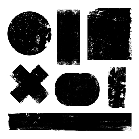 A set of distressed vector design elements in black isolated on white.のイラスト素材