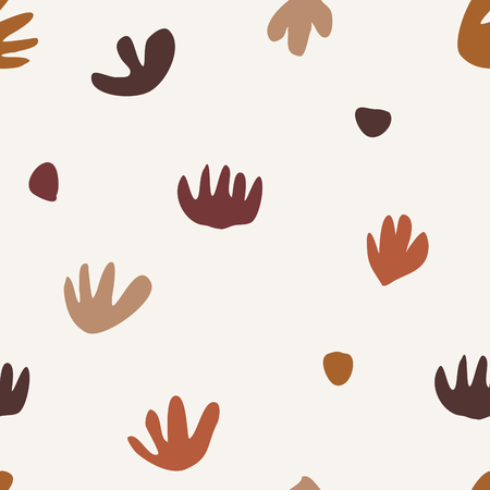 Seamless repeating pattern with abstract shapes and floral elements in brownのイラスト素材