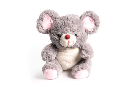 Fluffy toy mouse isolated on white backgroundの写真素材