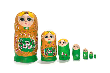 Bright colored nesting dolls on a white background. Russian national souvenir. Matryoshka. High quality photoBright colored nesting dolls on a white background. Russian national souvenir. Matryoshka.の写真素材