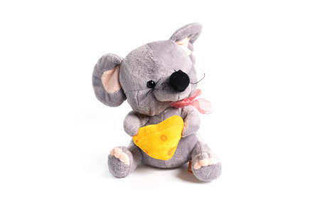 Fluffy toy mouse isolated on white backgroundの写真素材