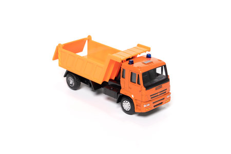 Model of toy dumper truck isolated on white.の写真素材