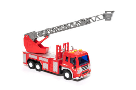 Little model fire brigade car isolated on white background.