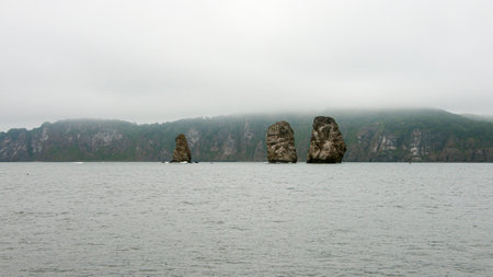 Three Brothers Rocks in Petropavlovsk Kamchatsky, Russiaの写真素材