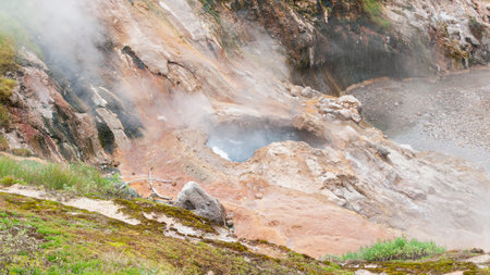 Geyser eruption in the Valley of geysers, Kamchatka.の写真素材
