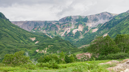 Scenery panoramic mountain landscape of Kamchatka Peninsulaの写真素材