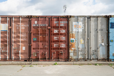 Handling stack of container shipping, Container shipping yard.の写真素材
