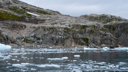 Mountain view in Antarctica on cloudy evening.
