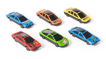 Toy cars set isolated on a white backgroundの写真素材