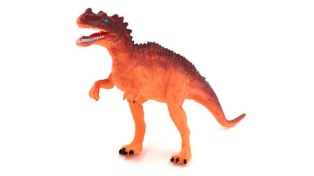 Plastic dinosaur toy isolated on white background. High quality photoの写真素材