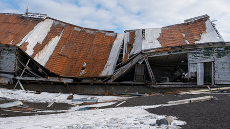 Old Whalers hut at Deception Island, Antarcticaの写真素材