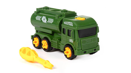 Military truck toys isolated on white backgroundの写真素材