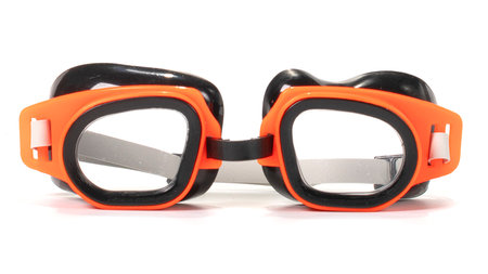 Orange swim goggles isolated on white. Beach objectの写真素材