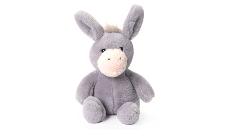 Fluffy toy donkey isolated on white backgroundの写真素材