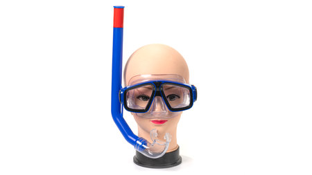 Swim goggles on mannequin isolated on white. Beach objectの写真素材
