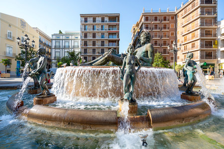 Funtain Rio Turia on Square of the Virgin Saint Maryの写真素材