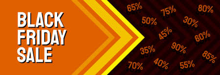 Vector illustration, Black Friday. Stylish geometric horizontal banner made in white, yellow, orange and red colors. For use in print and online.のイラスト素材