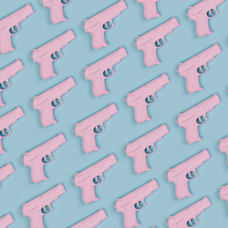 Colorful pastel pattern made of pink handguns. Minimal flat lay concept.の写真素材