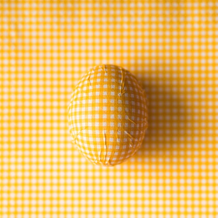 Top view of Easter egg decorated with paper napkinの写真素材