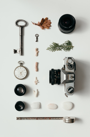 Creative arrangement of things on deskの写真素材