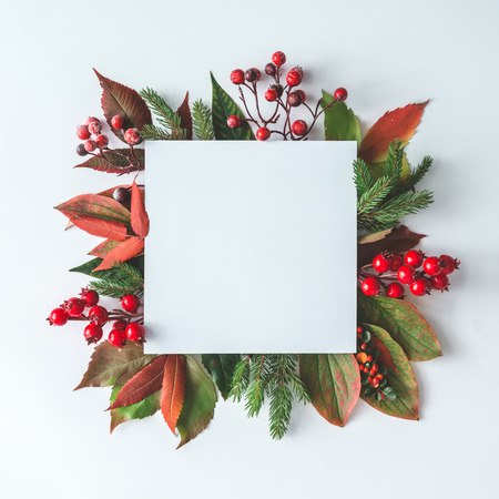 Creative Christmas layout made of natural decoration. Flat lay. Nature New Year concept.の写真素材