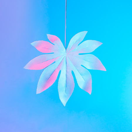 Tropical palm leaf in vibrant bold gradient holographic neon  colors. Concept art. Minimal...