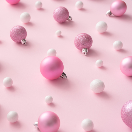 Creative Christmas flat lay design pink pastel color background composition. New Year concept.の写真素材